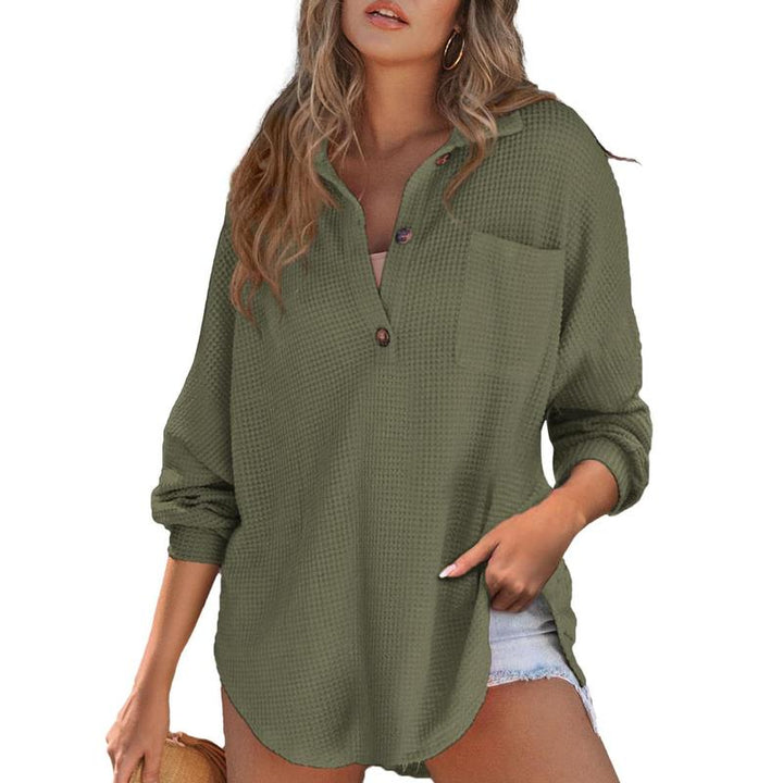 RHANNON™ - Pull décontracté oversize à manches longues et col en V gaufré