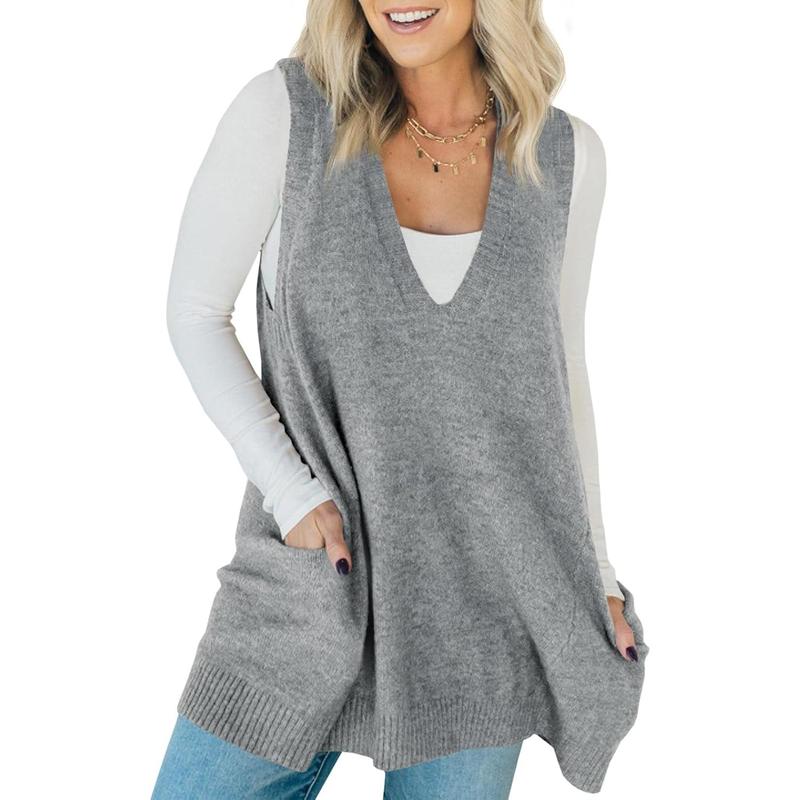 AMBER™ - Gilet tunique sans manches décontracté à col en V et poches latérales