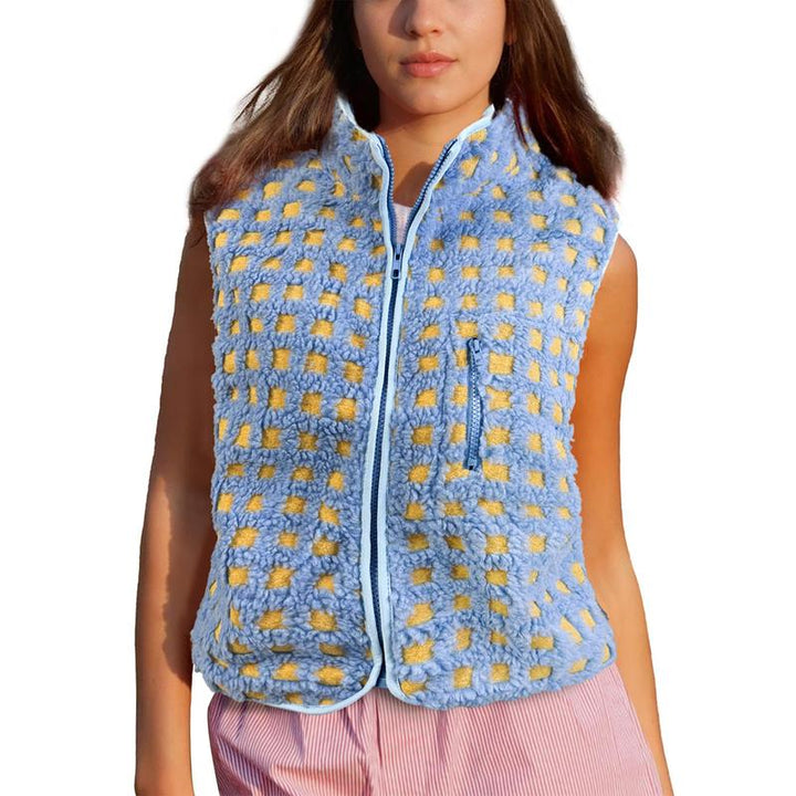 CONCUELO™ – Gilet sans manches zippé à carreaux décontracté