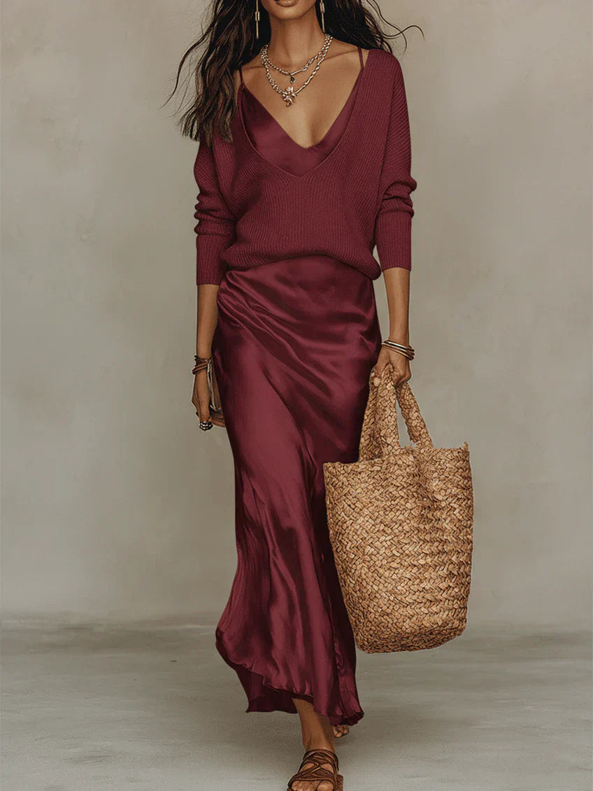 Elena | Robe en satin avec pull inclus