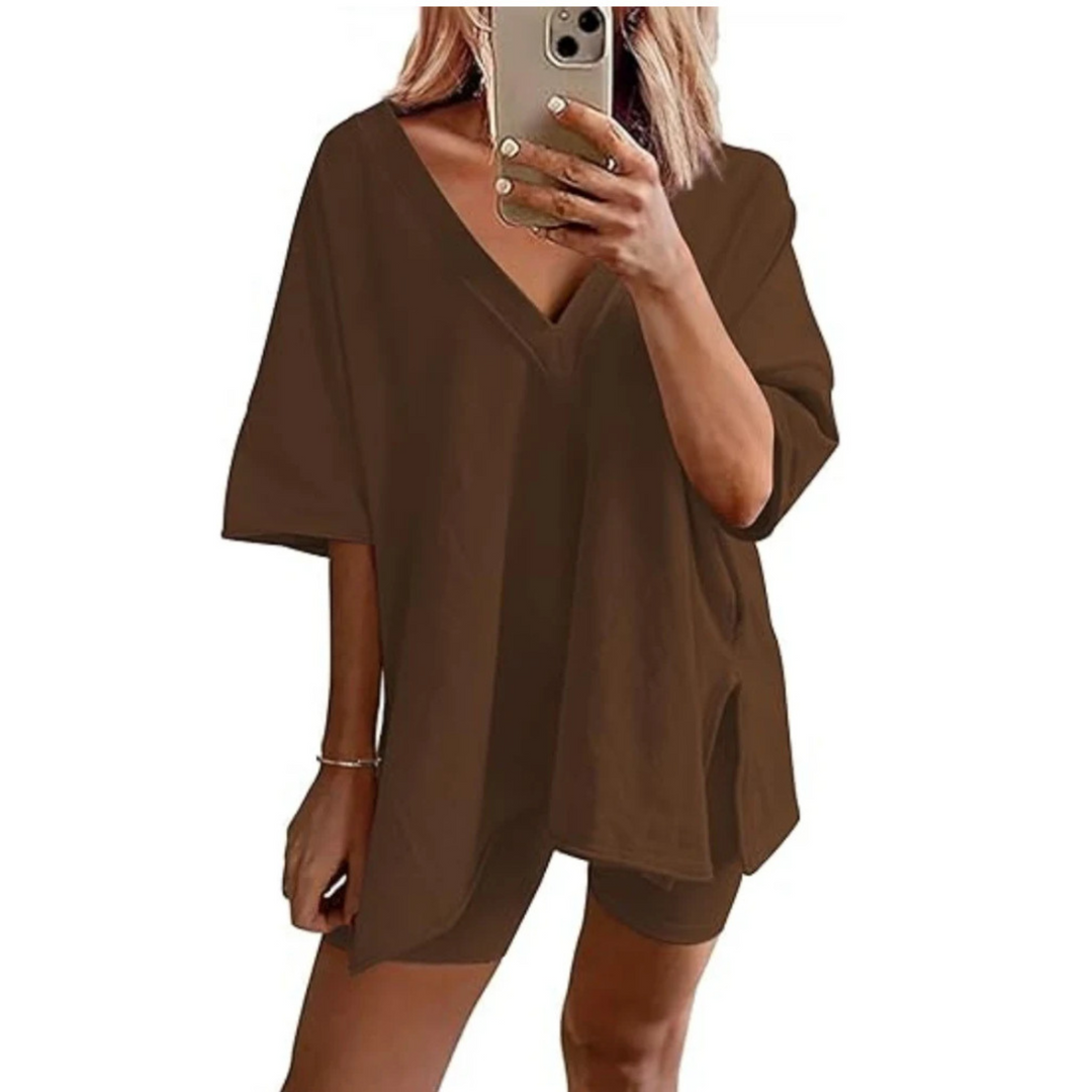 RAMLYN™ – Ensemble décontracté t-shirt oversize à col V et short 