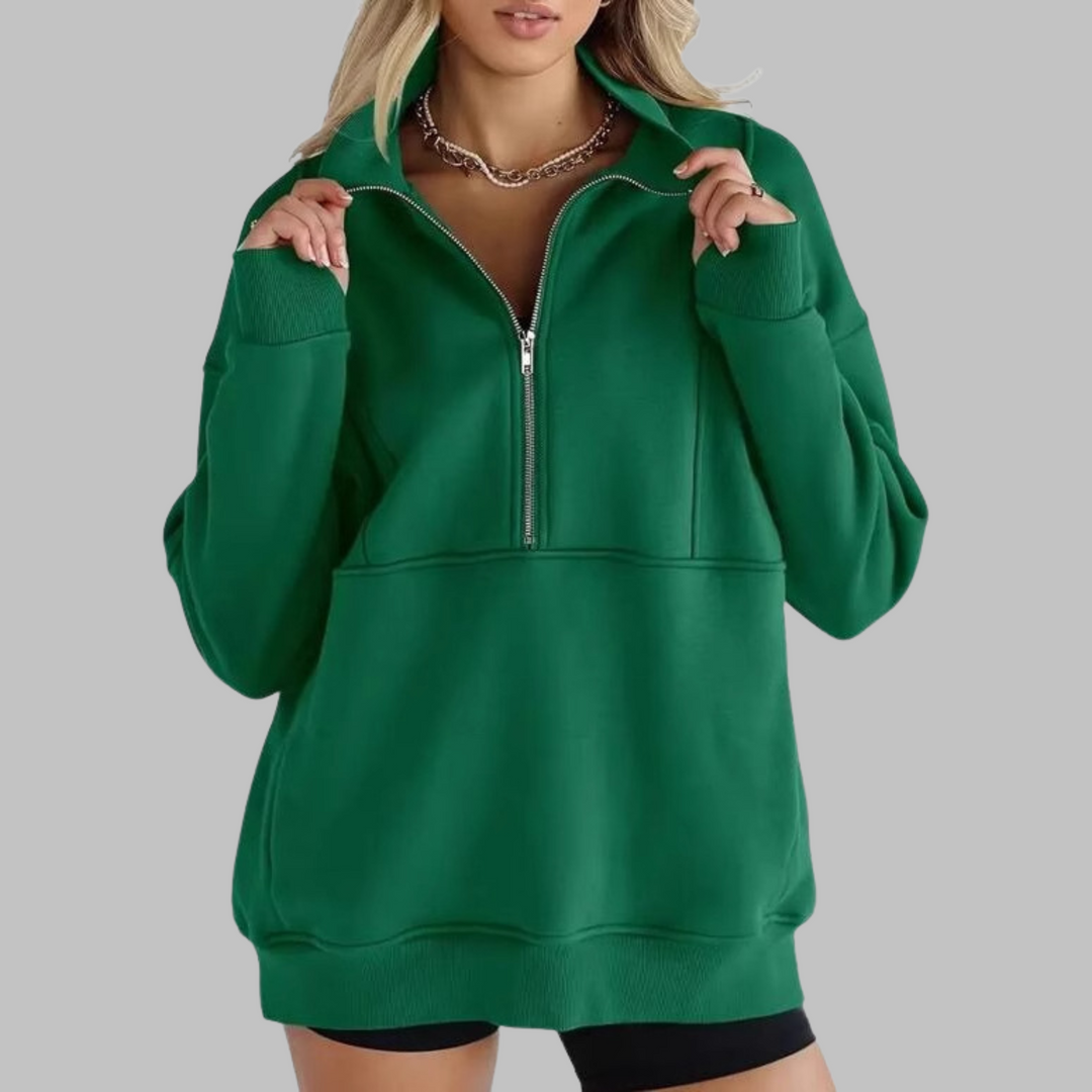 PSALM™ - Sweat-shirt oversize à manches longues et demi-zip, col confortable