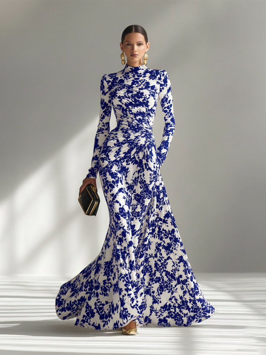 Black-and-White Patterned Stretch-Blend Wrap Dress