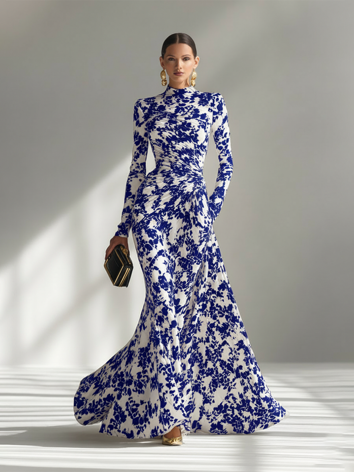 Black-and-White Patterned Stretch-Blend Wrap Dress