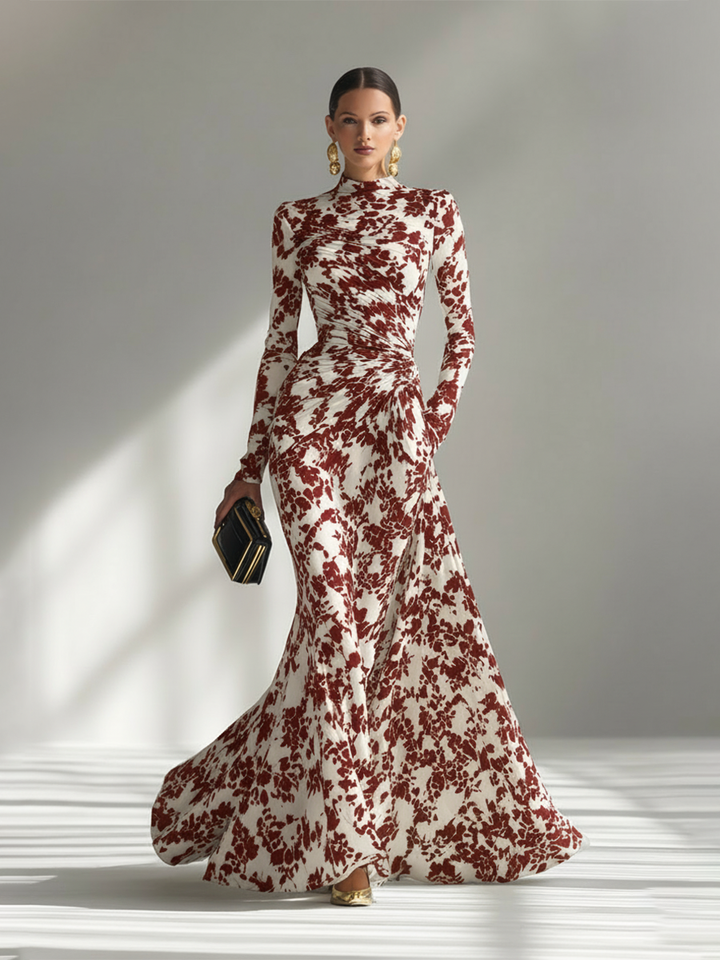 Black-and-White Patterned Stretch-Blend Wrap Dress