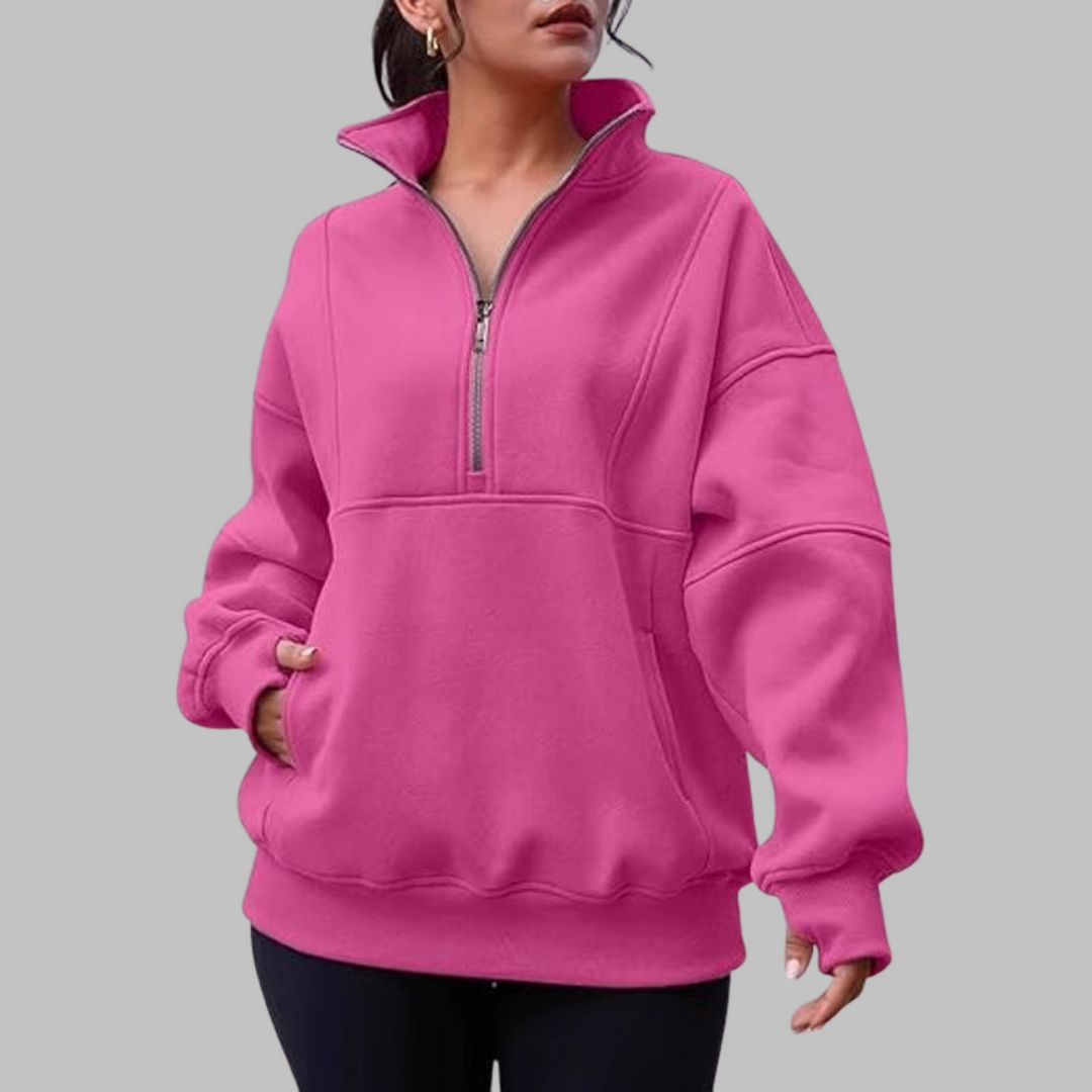 PSALM™ - Sweat-shirt oversize à manches longues et demi-zip, col confortable