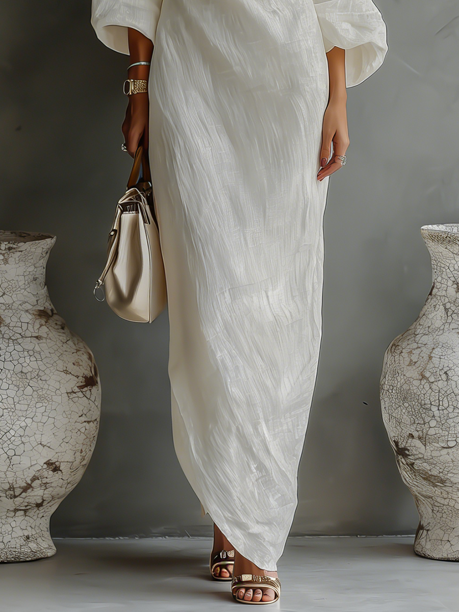 Robe fluide asymétrique en mélange coton-lin ivoire