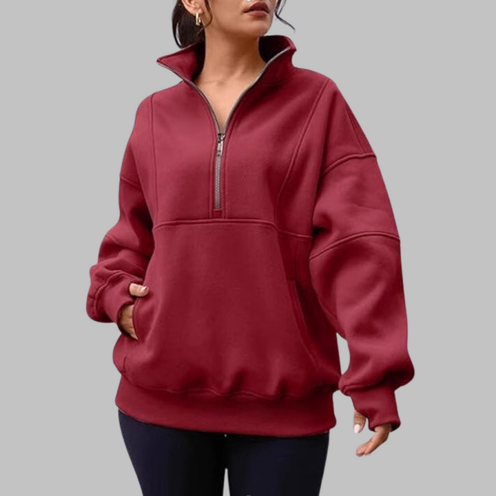 PSALM™ - Sweat-shirt oversize à manches longues et demi-zip, col confortable