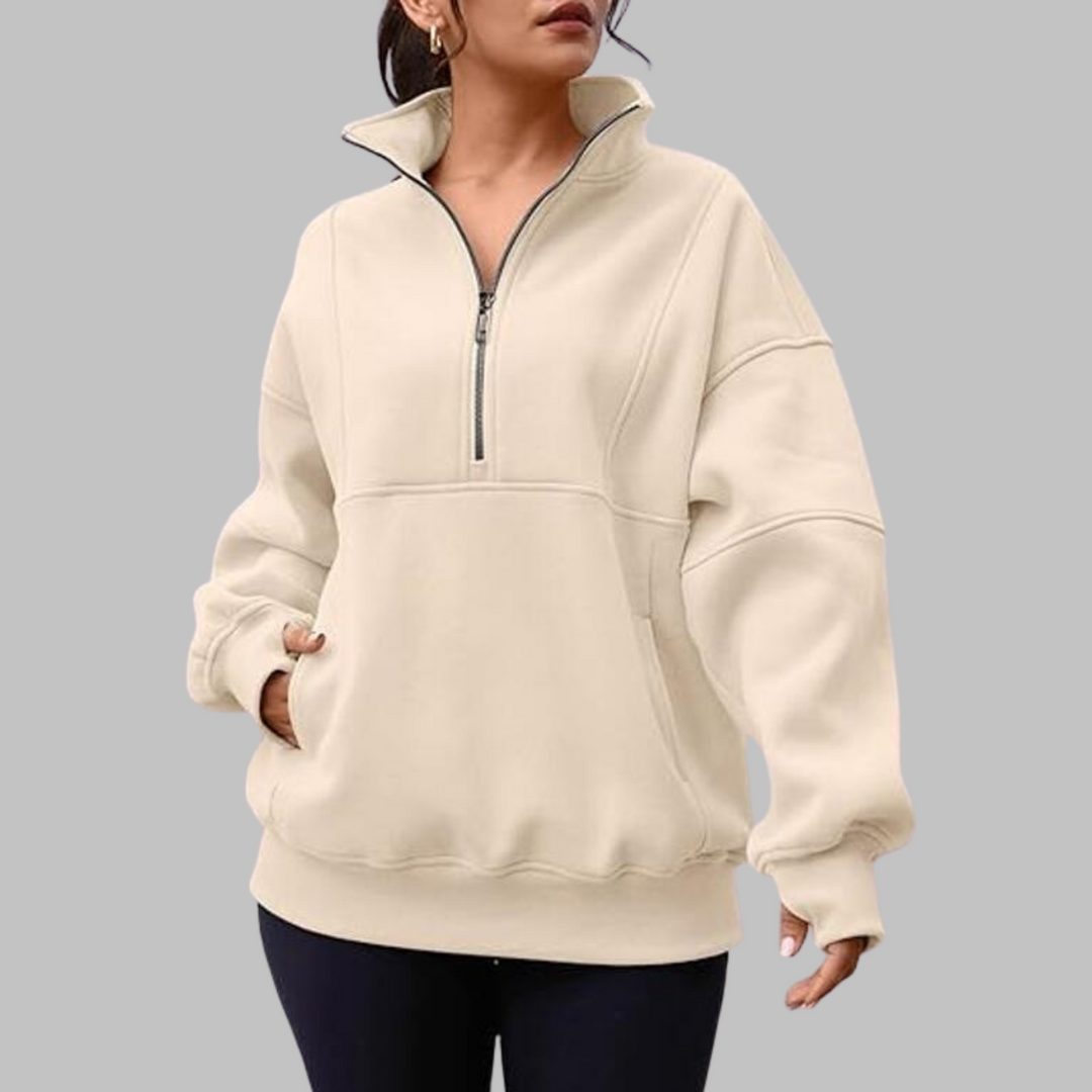 PSALM™ - Sweat-shirt oversize à manches longues et demi-zip, col confortable