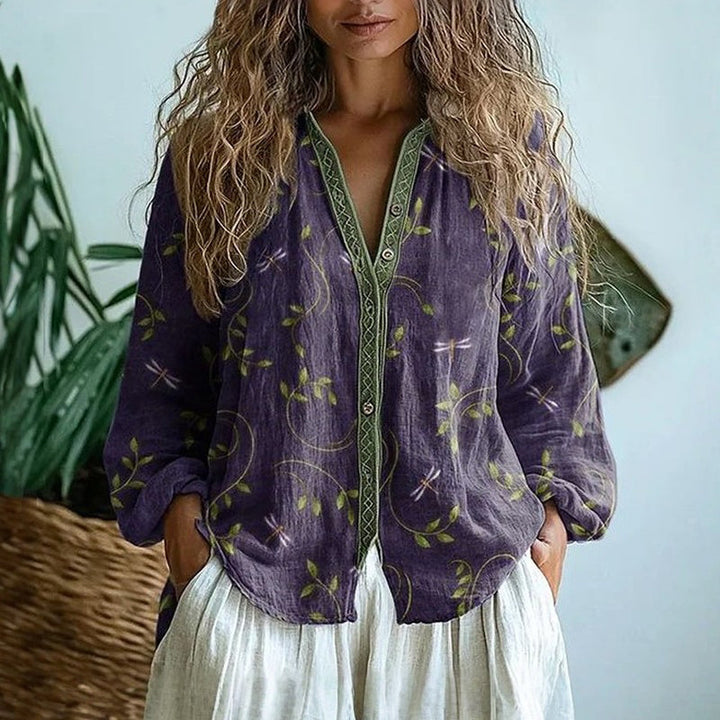 Brianna | Vintage Leaf Print Blouse