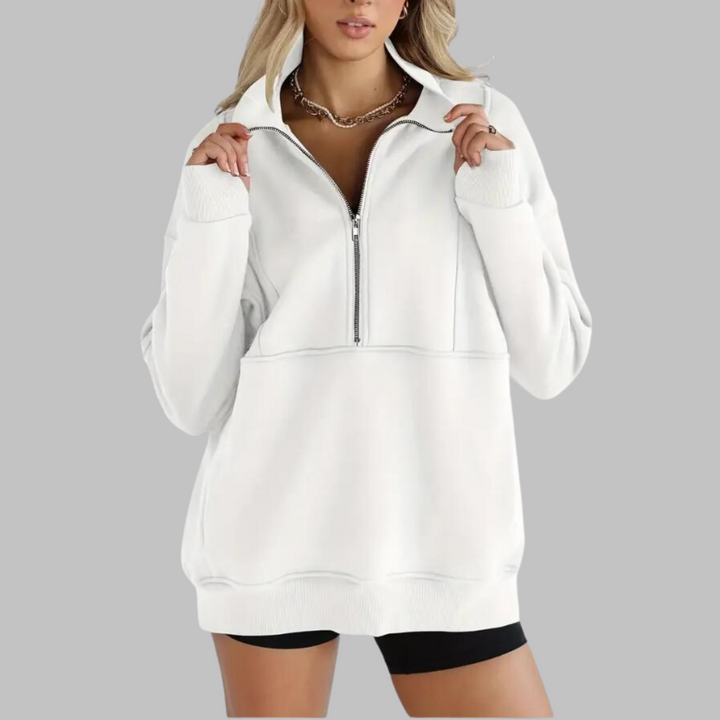 PSALM™ - Sweat-shirt oversize à manches longues et demi-zip, col confortable
