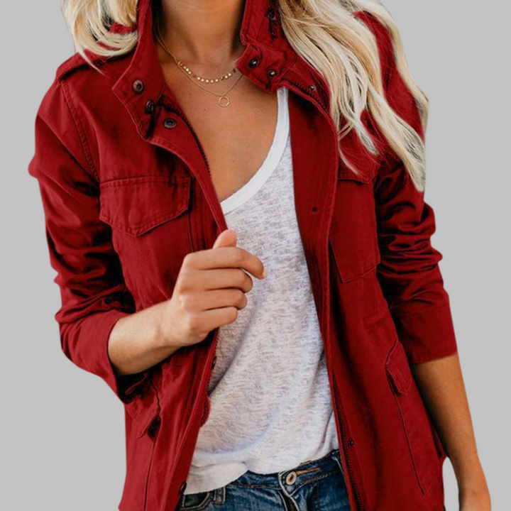 OLGA™ - Veste militaire vintage à fermeture éclair et boutons