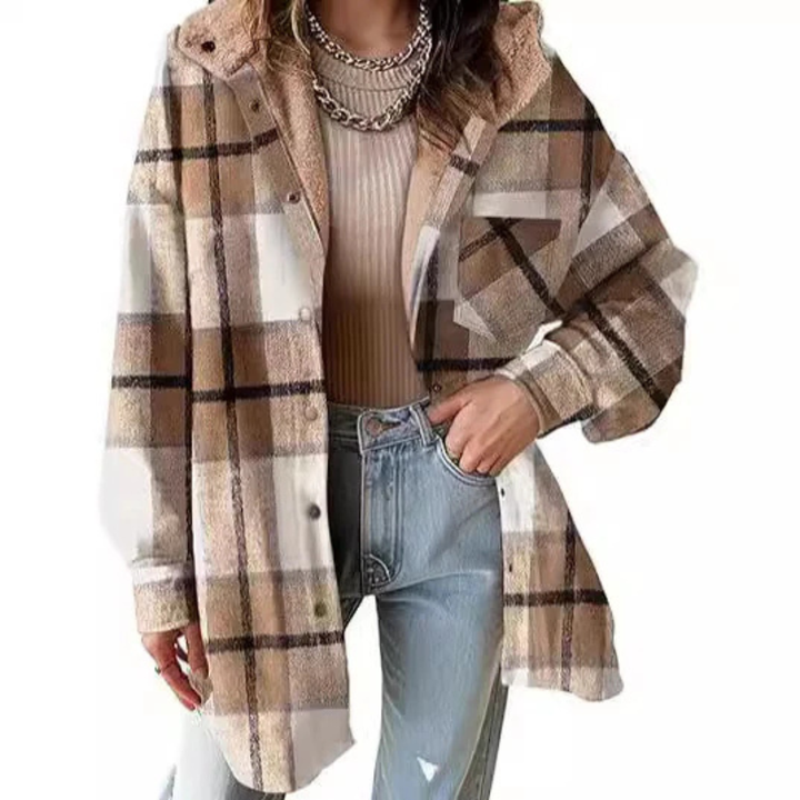 TALLULAH™ - Veste à carreaux à capuche coupe décontractée
