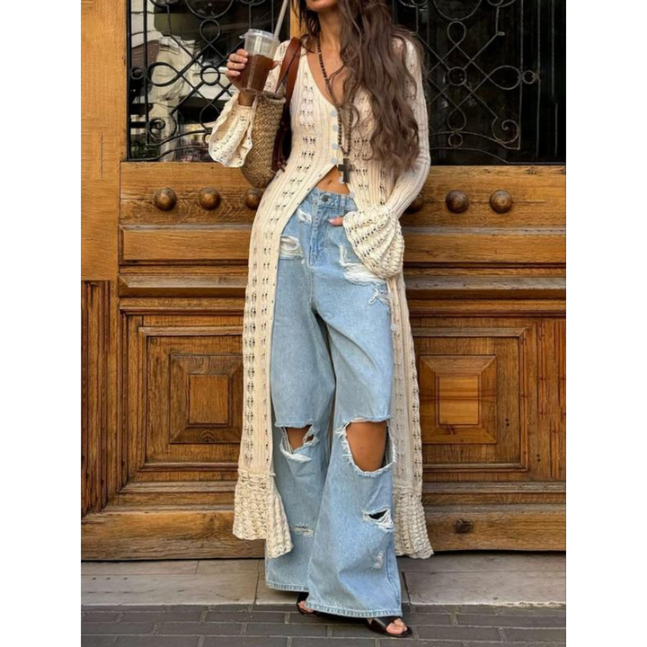 ADOWBI™ - Gilet boutonné ajusté à manches volantées chic