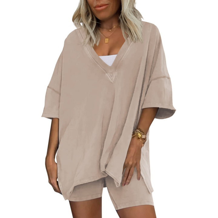 RAMLYN™ – Ensemble décontracté t-shirt oversize à col V et short 