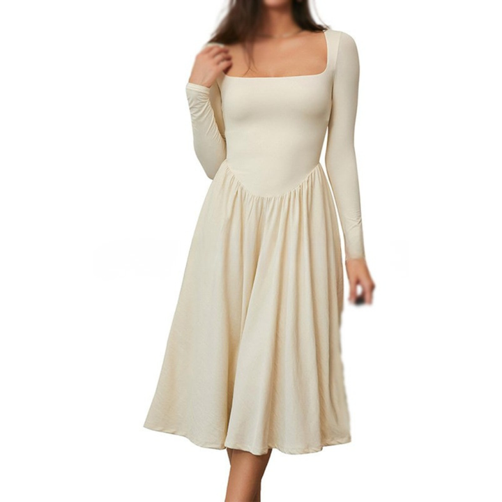 PAIGE™ - Robe midi intemporelle à manches longues et col carré