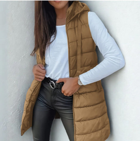 RAIN™ - Gilet long matelassé à capuche sans manches décontracté