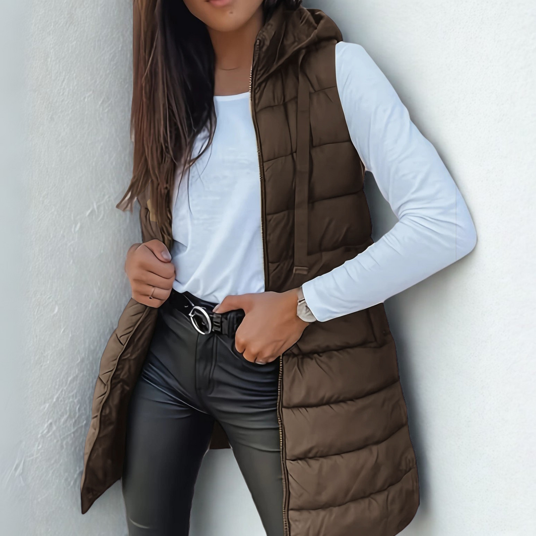 RAIN™ - Gilet long matelassé à capuche sans manches décontracté
