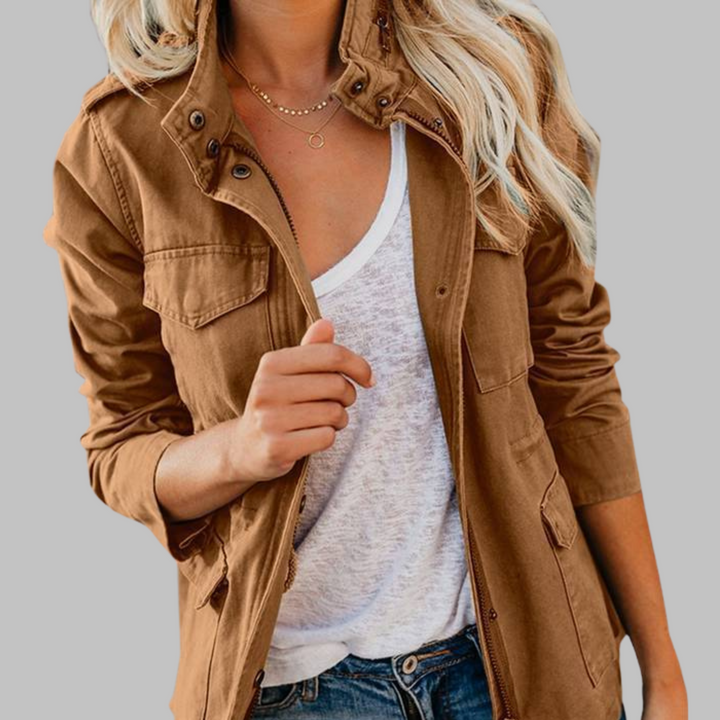 OLGA™ - Veste militaire vintage à fermeture éclair et boutons