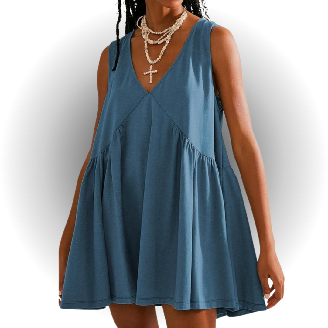 GARNETH™ – Robe mini d'été décontractée sans manches à col en V