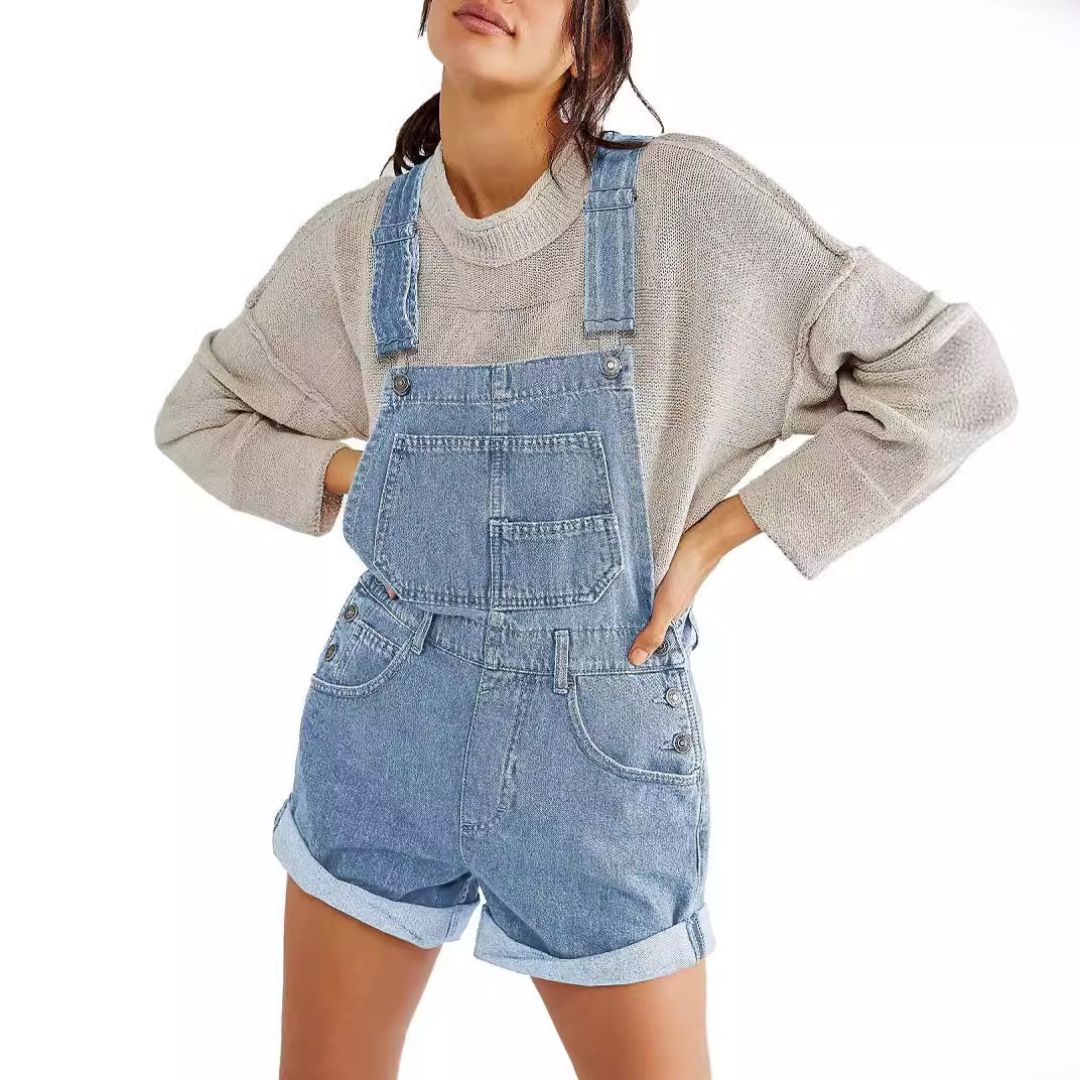 REMITA™ - Short salopette en jean vintage ajustable