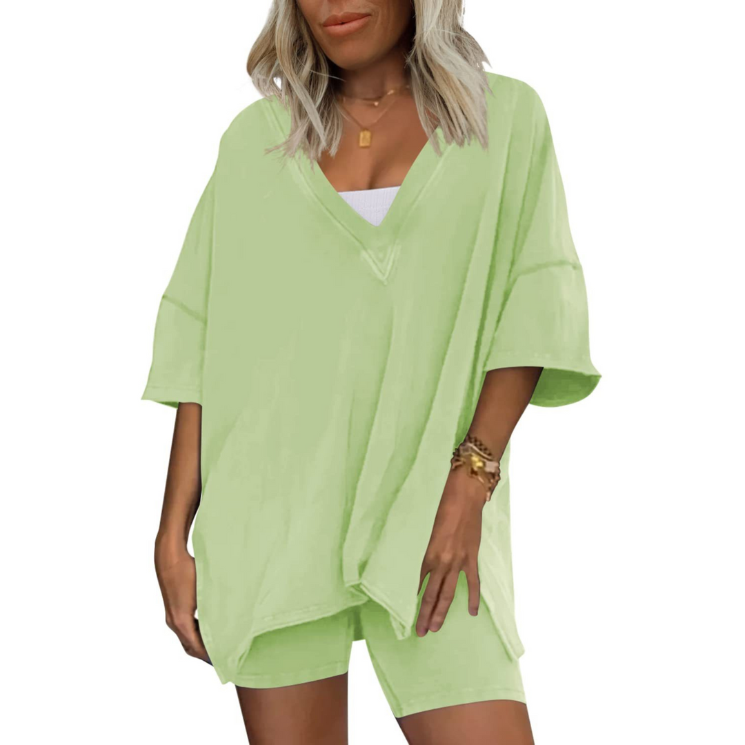 RAMLYN™ – Ensemble décontracté t-shirt oversize à col V et short 