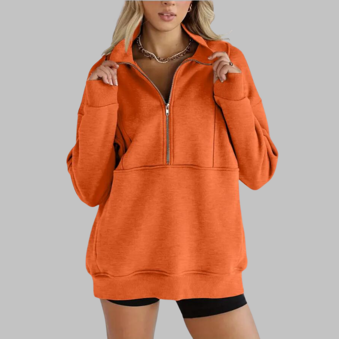PSALM™ - Sweat-shirt oversize à manches longues et demi-zip, col confortable