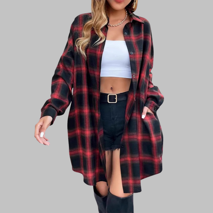CINA™ - Veste élégante à carreaux à manches longues et boutons