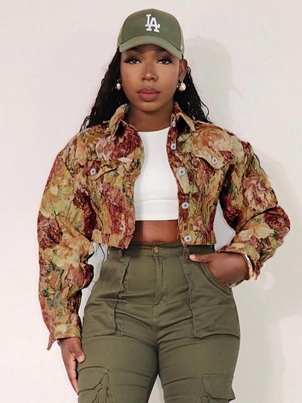 SIDA™ - Veste courte à manches longues et imprimé floral chic