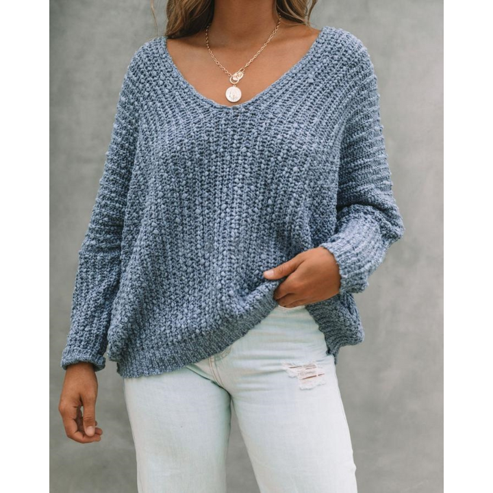 GABBY™ – Pull léger à col en V, manches longues et épaules tombantes