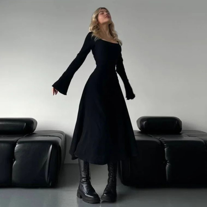 CILICIA™ - Robe longue trapèze élégante à volants, manches longues et col carré