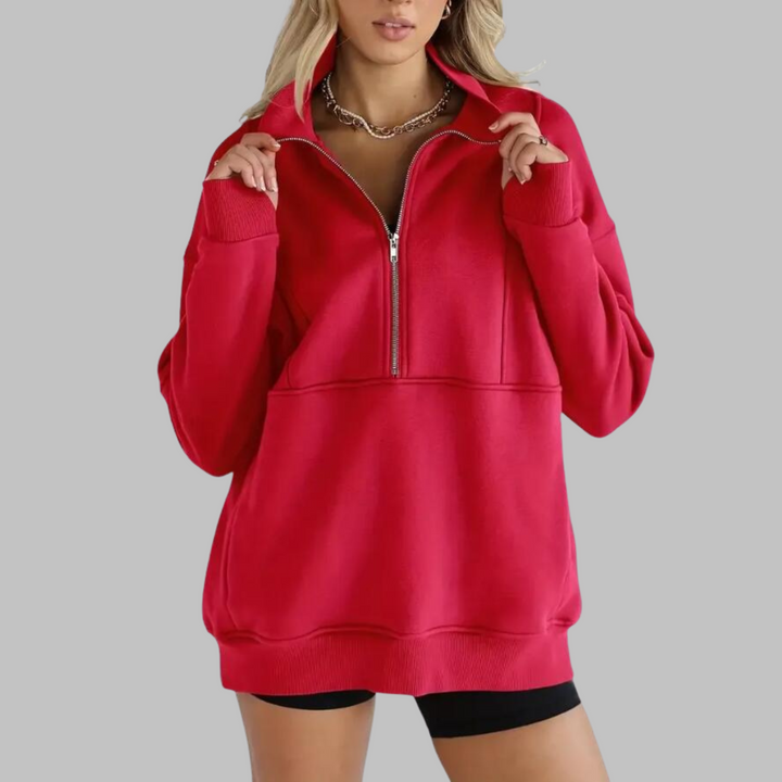 PSALM™ - Sweat-shirt oversize à manches longues et demi-zip, col confortable