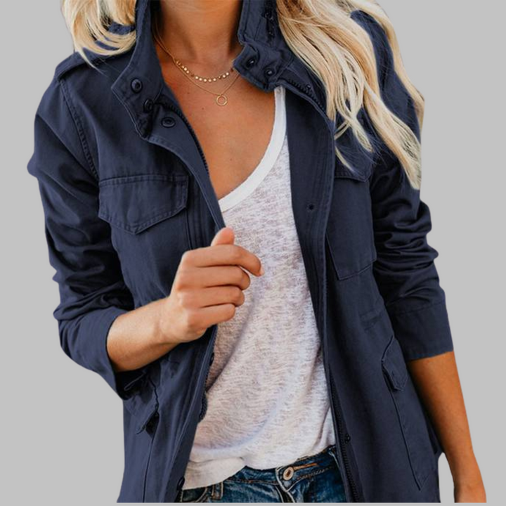 OLGA™ - Veste militaire vintage à fermeture éclair et boutons