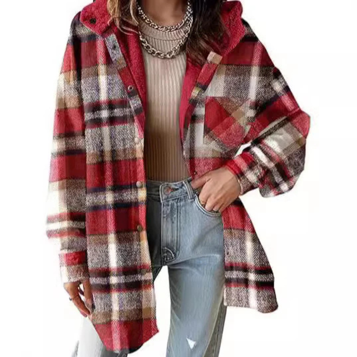 TALLULAH™ - Veste à carreaux à capuche coupe décontractée