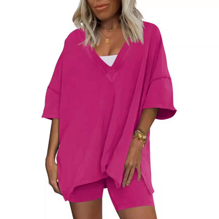RAMLYN™ – Ensemble décontracté t-shirt oversize à col V et short 