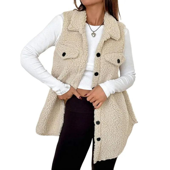 SOPHIE™ - Veste sans manches chaude en sherpa avec fermeture boutonnée pour les journées froides