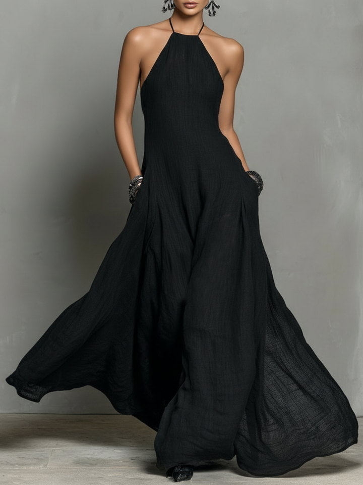Robe longue sans manches dos nu en mélange de lin