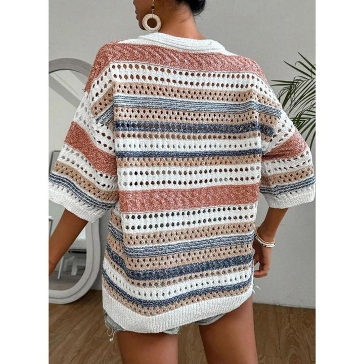 KELISE™ – Top d'été décontracté à rayures et col en V en crochet