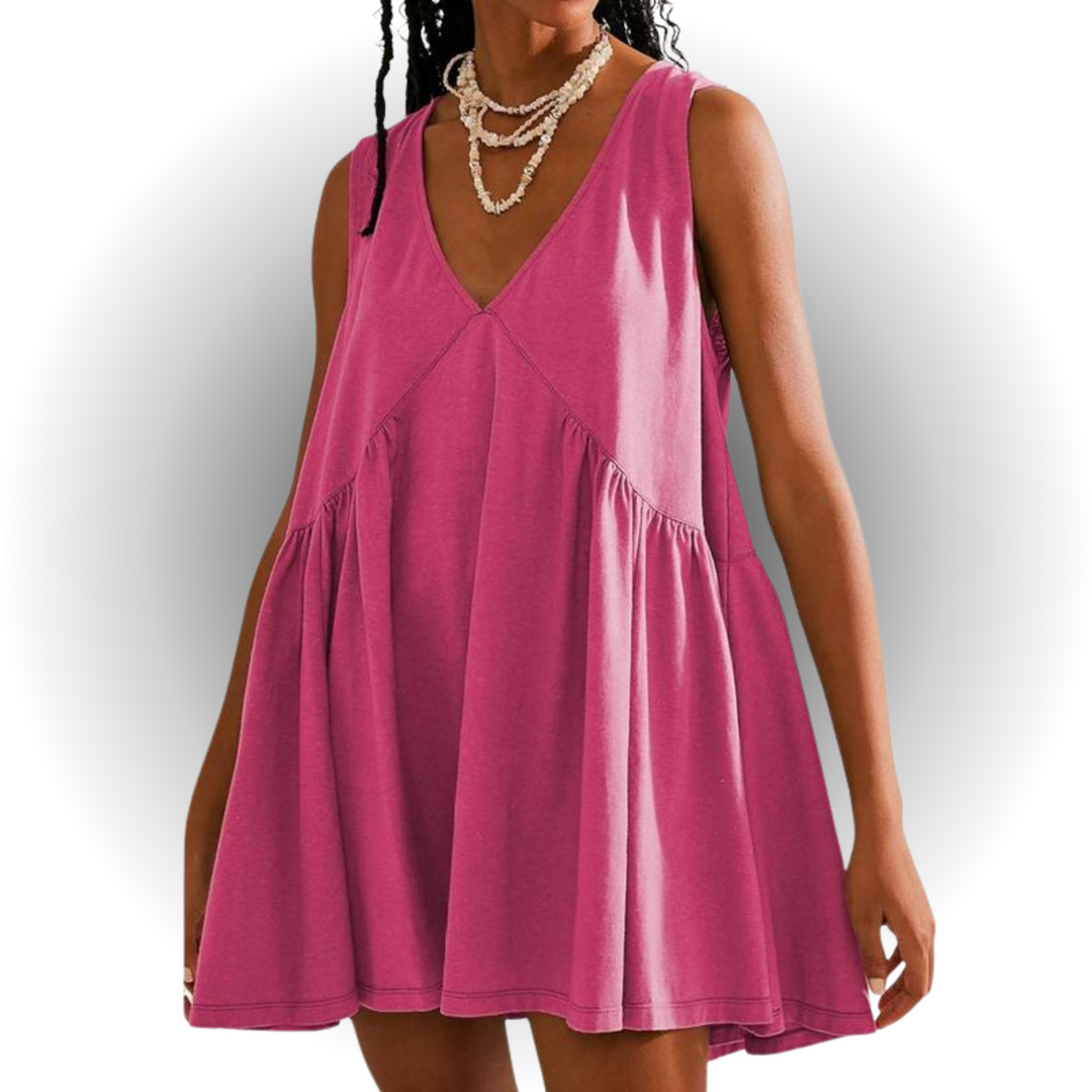 GARNETH™ – Robe mini d'été décontractée sans manches à col en V