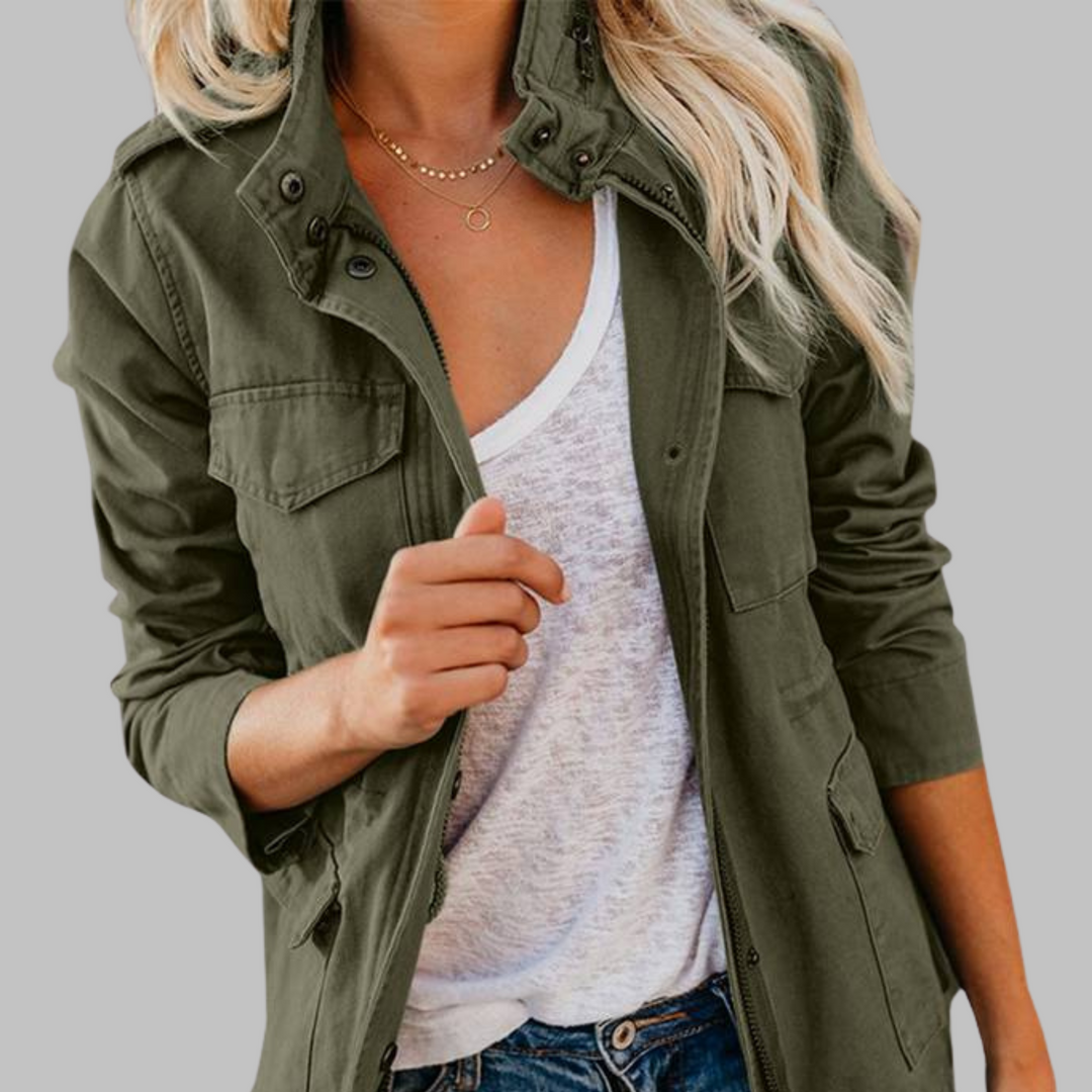 OLGA™ - Veste militaire vintage à fermeture éclair et boutons