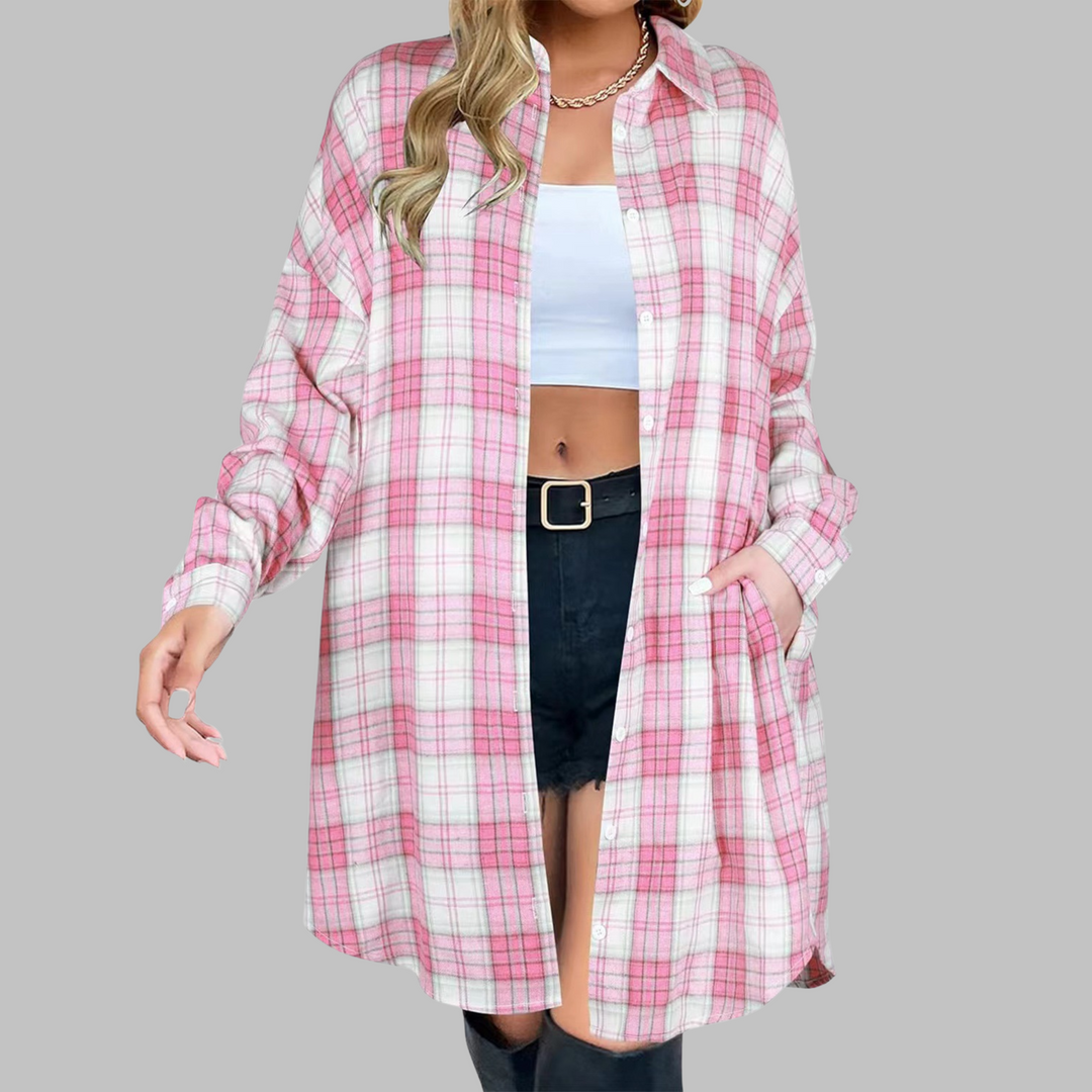 CINA™ - Veste élégante à carreaux à manches longues et boutons