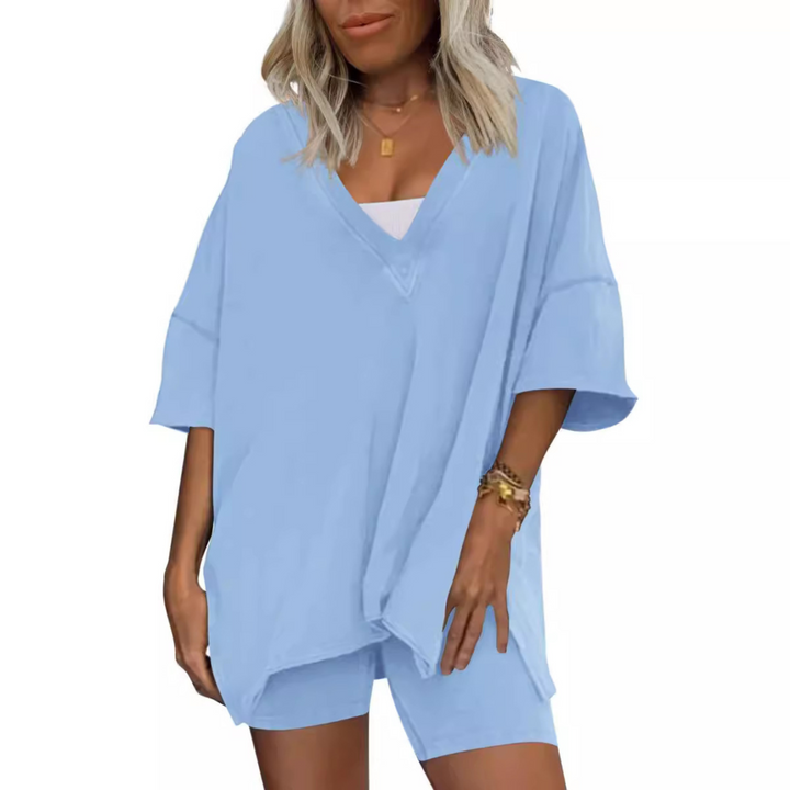 RAMLYN™ – Ensemble décontracté t-shirt oversize à col V et short 