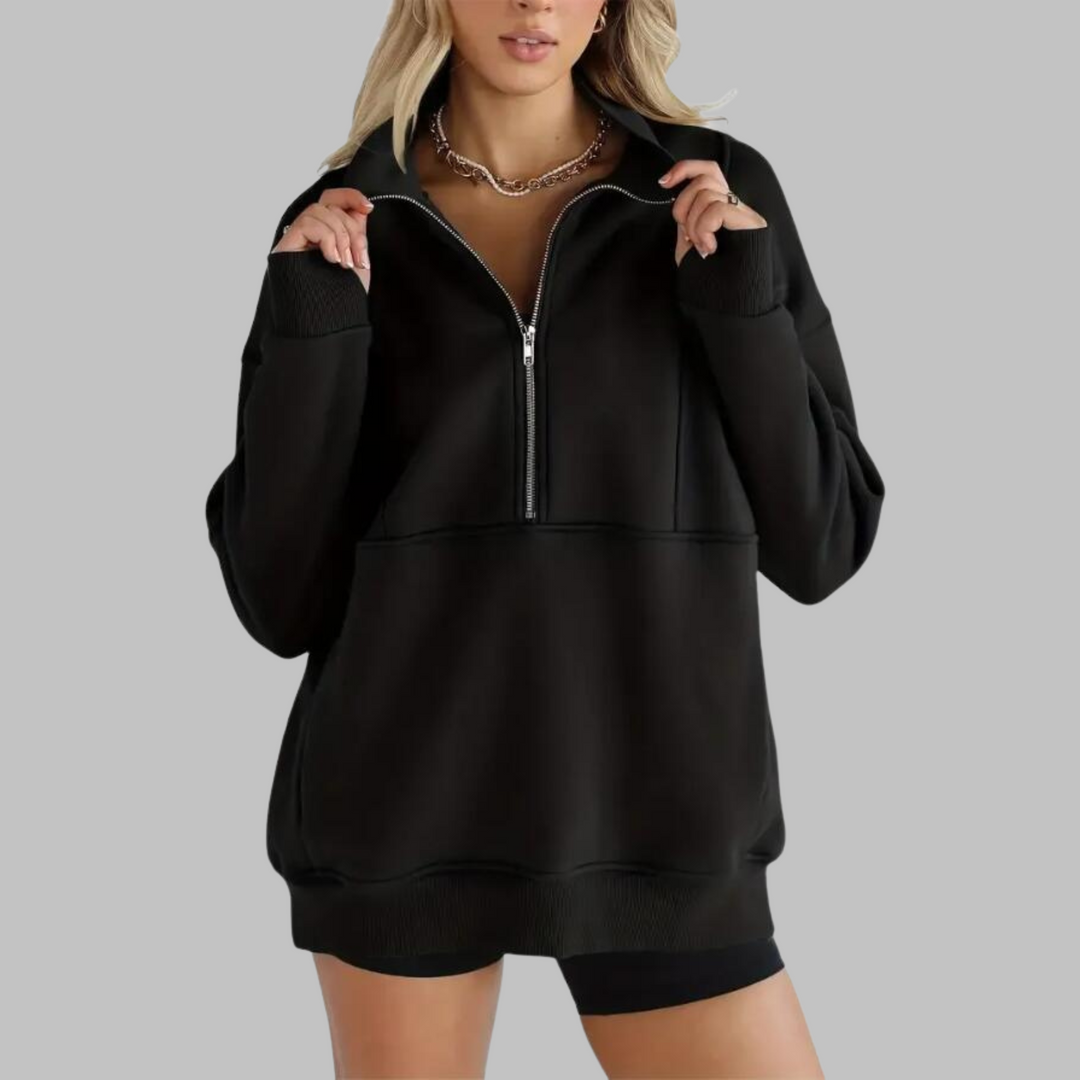 PSALM™ - Sweat-shirt oversize à manches longues et demi-zip, col confortable