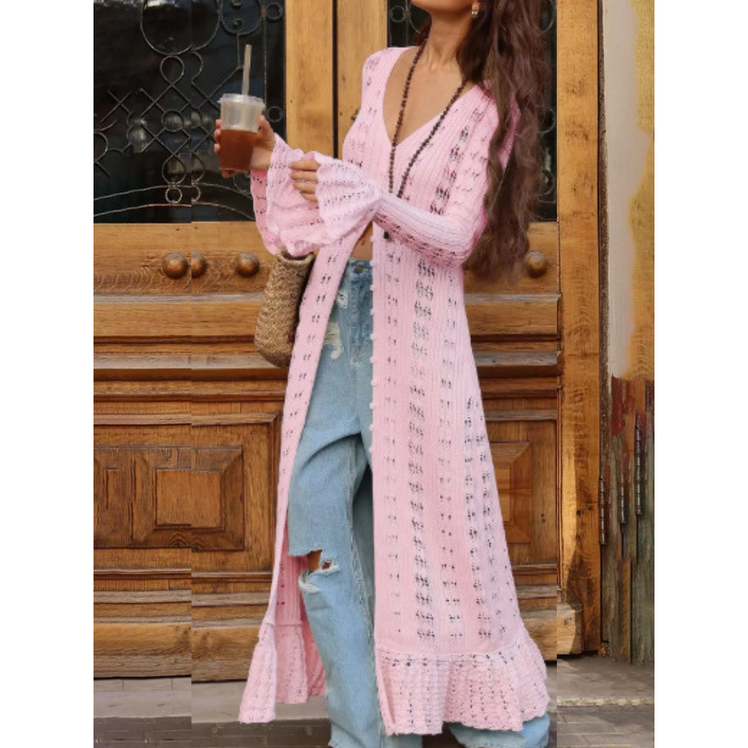 ADOWBI™ - Gilet boutonné ajusté à manches volantées chic