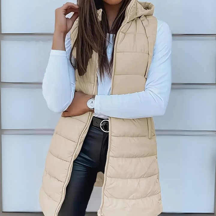 RAIN™ - Gilet long matelassé à capuche sans manches décontracté