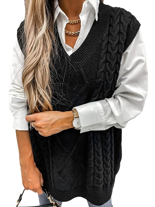 HANNAH™ - Gilet en maille texturée à col en V, style preppy, idéal pour la superposition automne-hiver