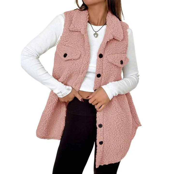 SOPHIE™ - Veste sans manches chaude en sherpa avec fermeture boutonnée pour les journées froides