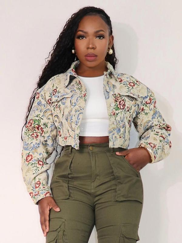 SIDA™ - Veste courte à manches longues et imprimé floral chic