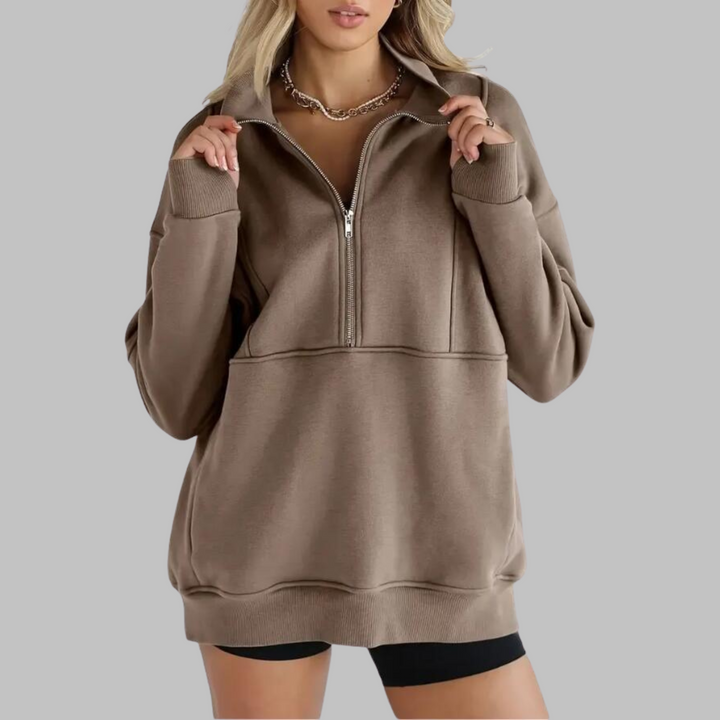 PSALM™ - Sweat-shirt oversize à manches longues et demi-zip, col confortable