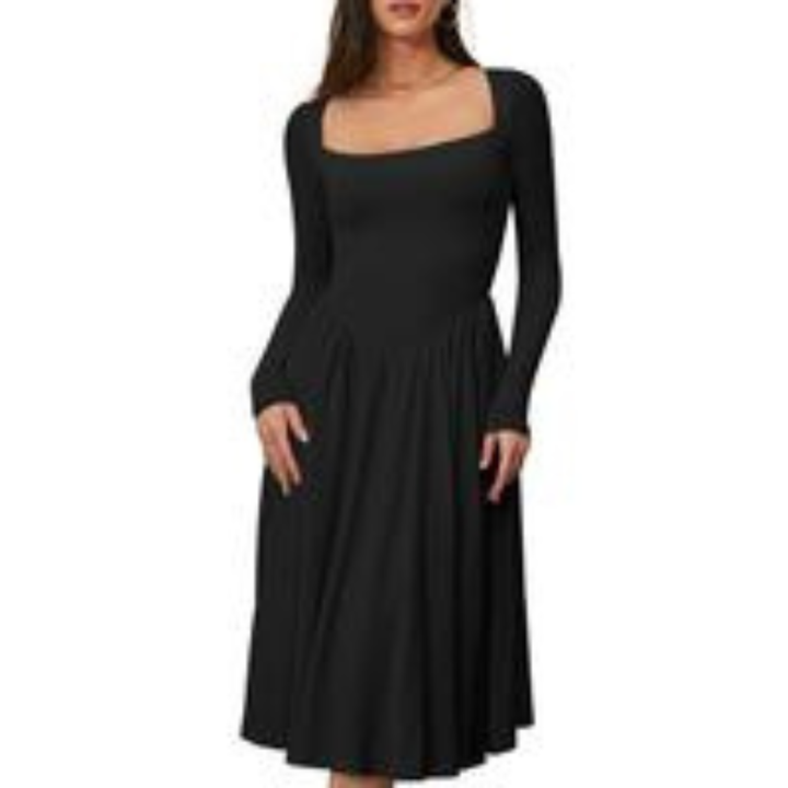 PAIGE™ - Robe midi intemporelle à manches longues et col carré